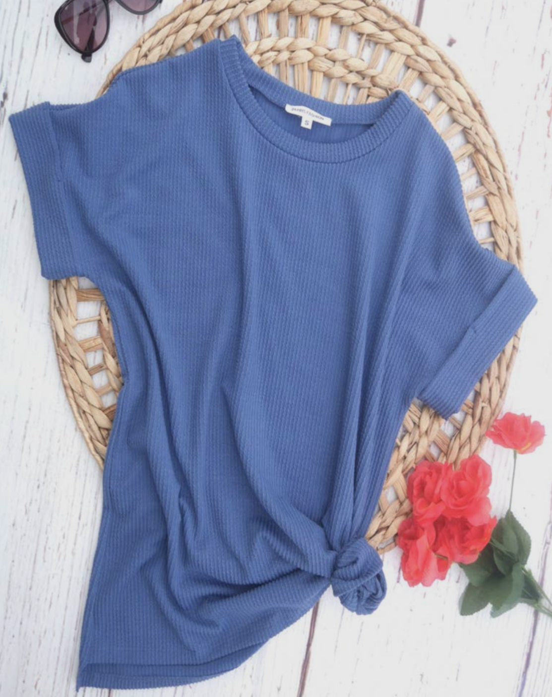 Blue Rolled Sleeve Top