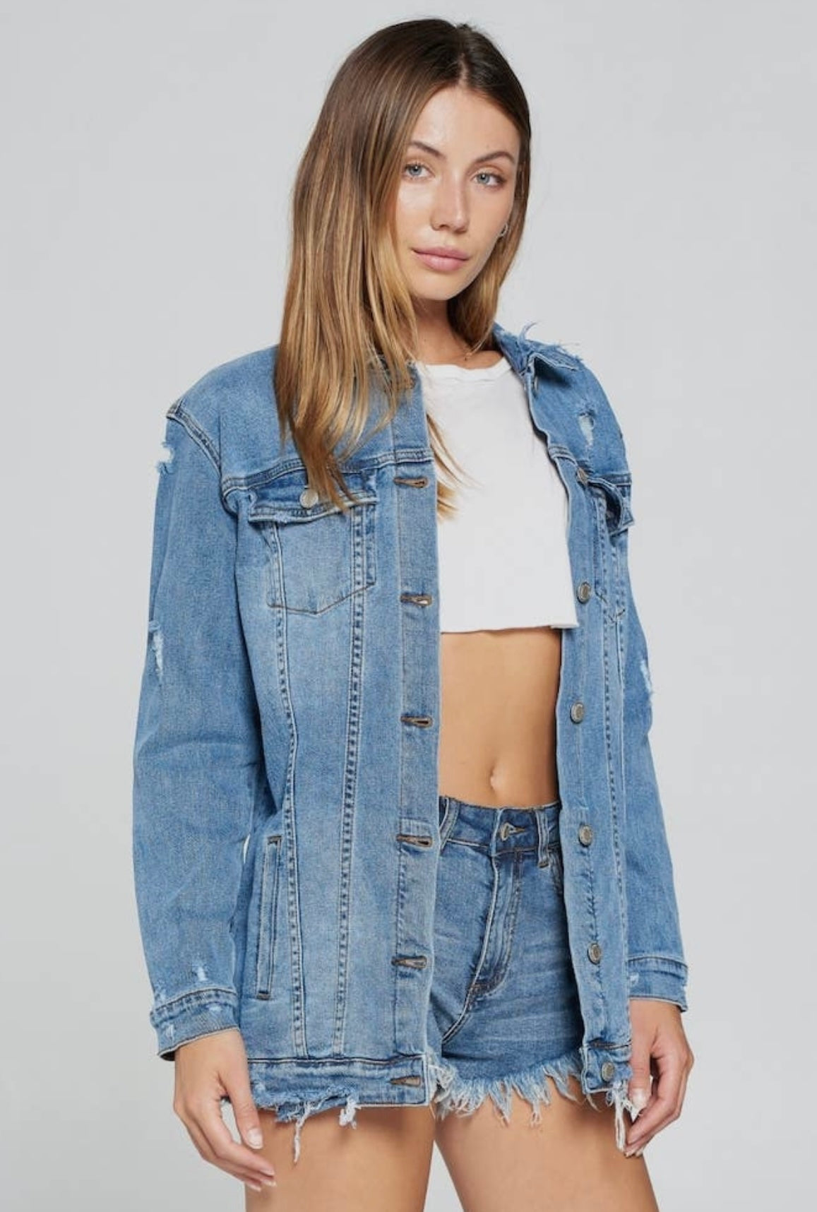 Distressed Jean Jacket - Oversized