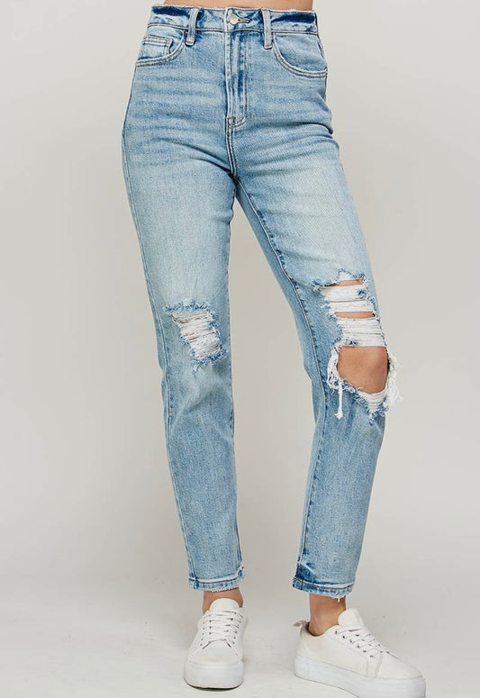 Distressed mom jeans - junior sizes