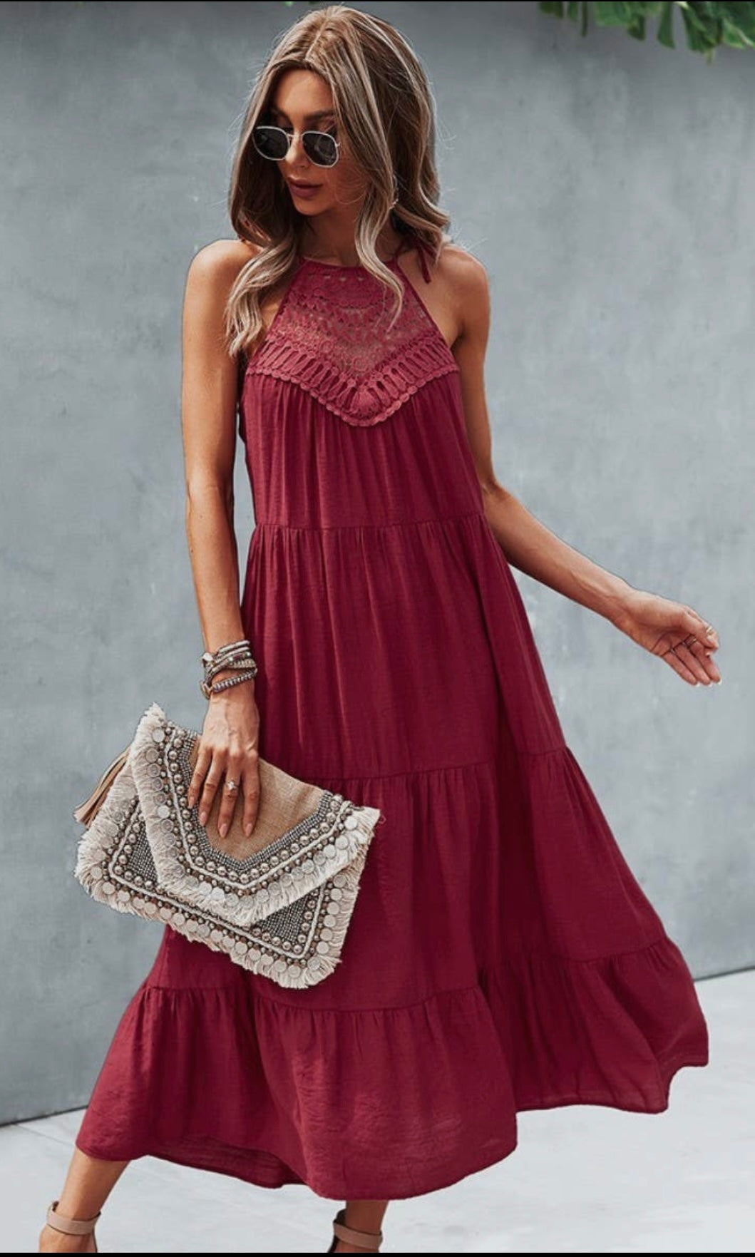 Wine Tiered dress