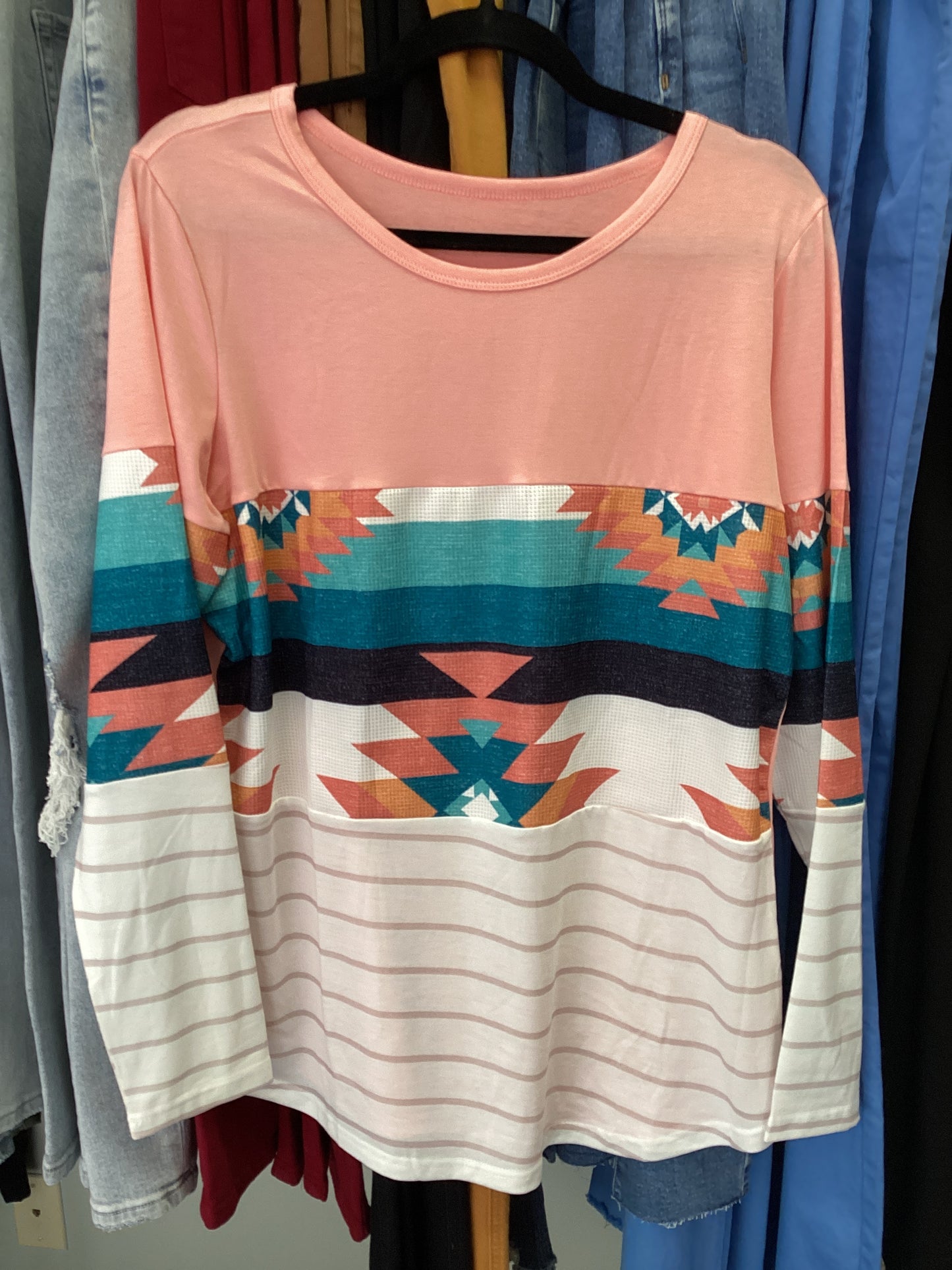 Pink Aztec long sleeve top