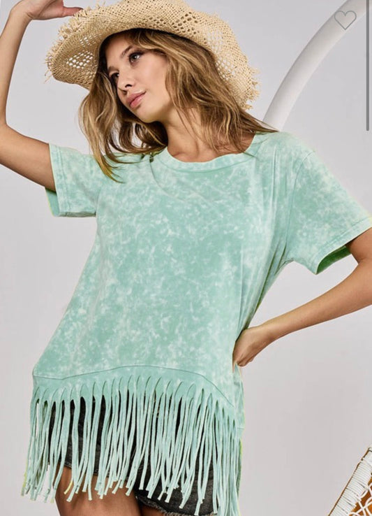 Mint Fringe Top