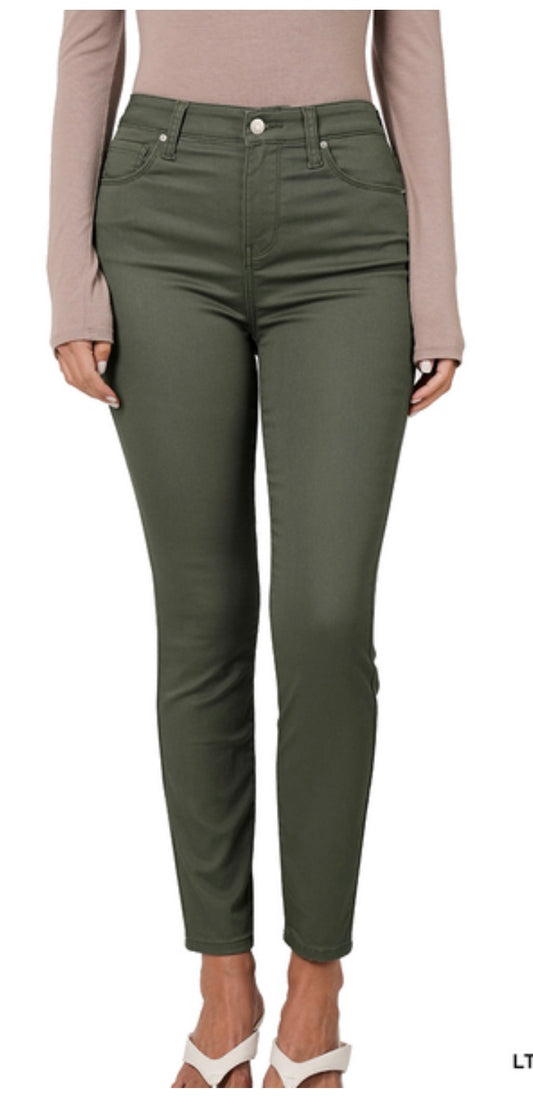 High waisted olive skinny jeans