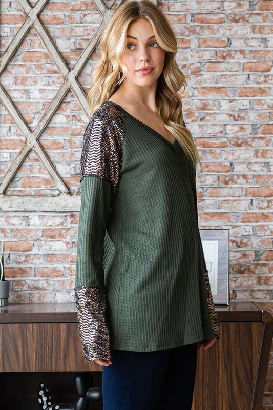 SEQUINS AND OLIVE TOP