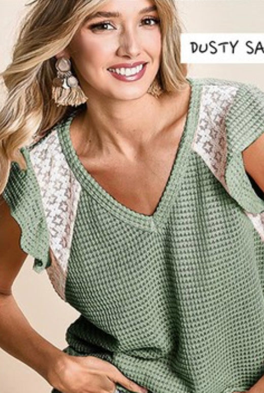 Green Popcorn Lace Top