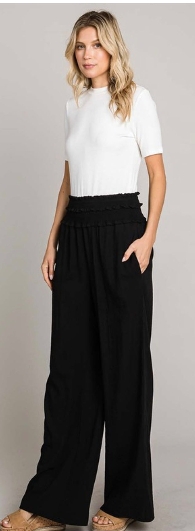 High waist smocked linen pants