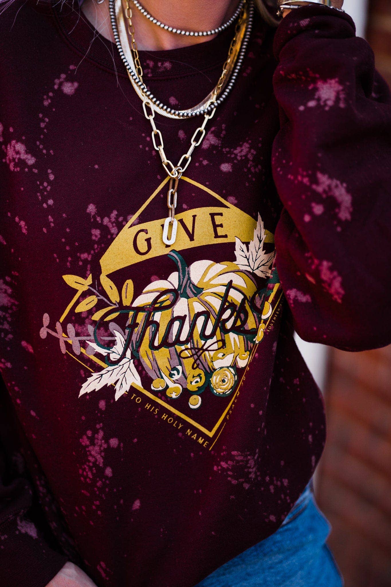 Give Thanks Holy Name Bleached CREWNECK
